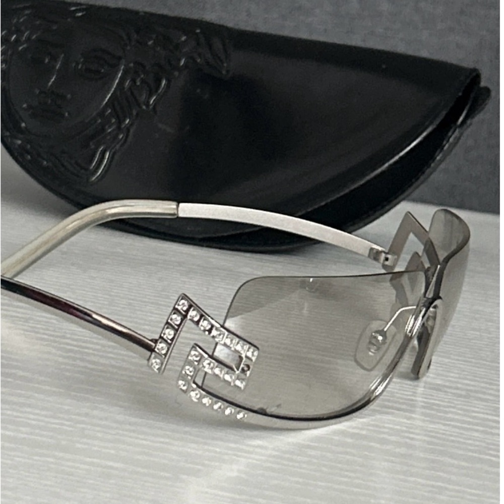 Vintage Versace Sun Glasses Mod N50H gun metal Greek Key with case
